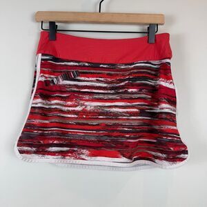 Athleta Whatever Mini Skirt Skort Women 2 Red Space Dye Swift Zip Running Tennis
